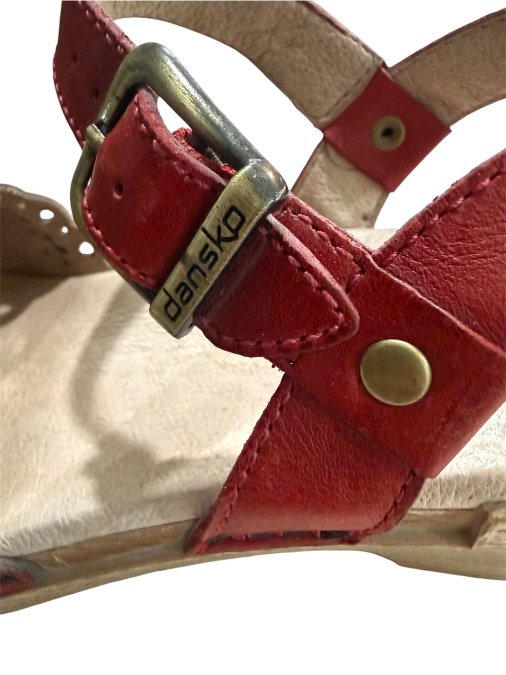 Dansko Red Leather Mary Jane Slingback Clogs with Scalloped Cutouts💕 - Picture 3 of 16